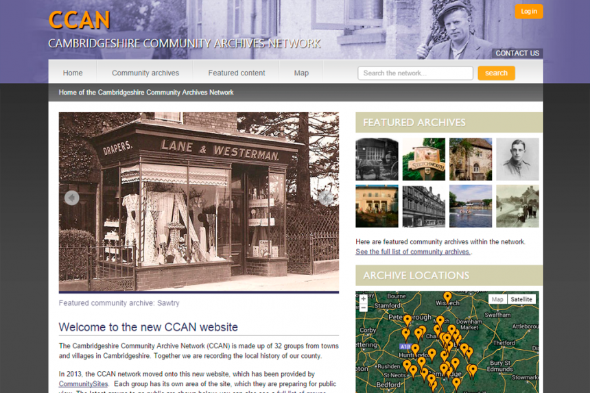 Screenshot of Cambridgeshire Community Archive Network home page