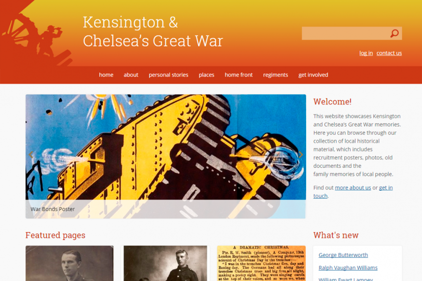Screenshot for Kensington and Chelsea's Great War home page
