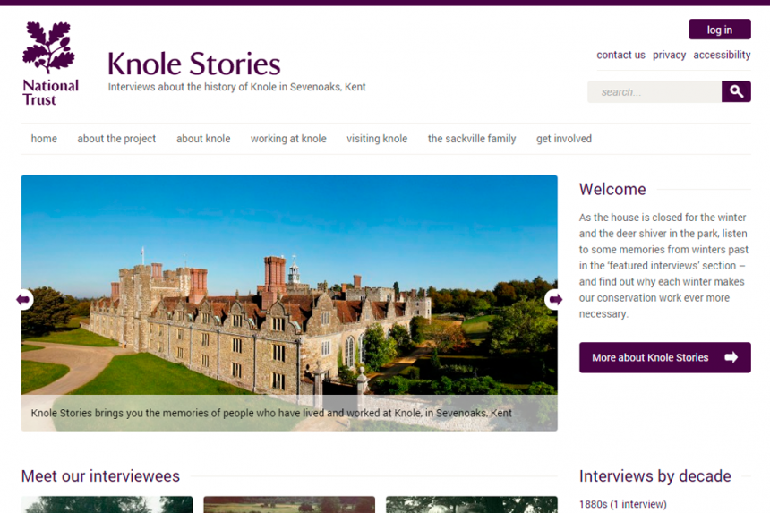Screenshot of Knole Stories home page