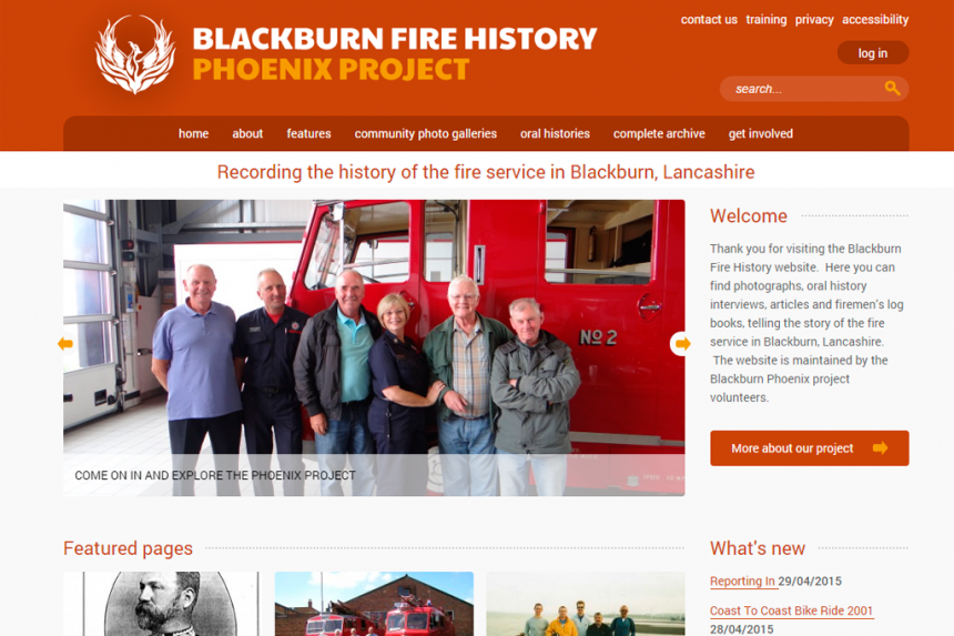 Screenshot of Blackburn Fire History homepage