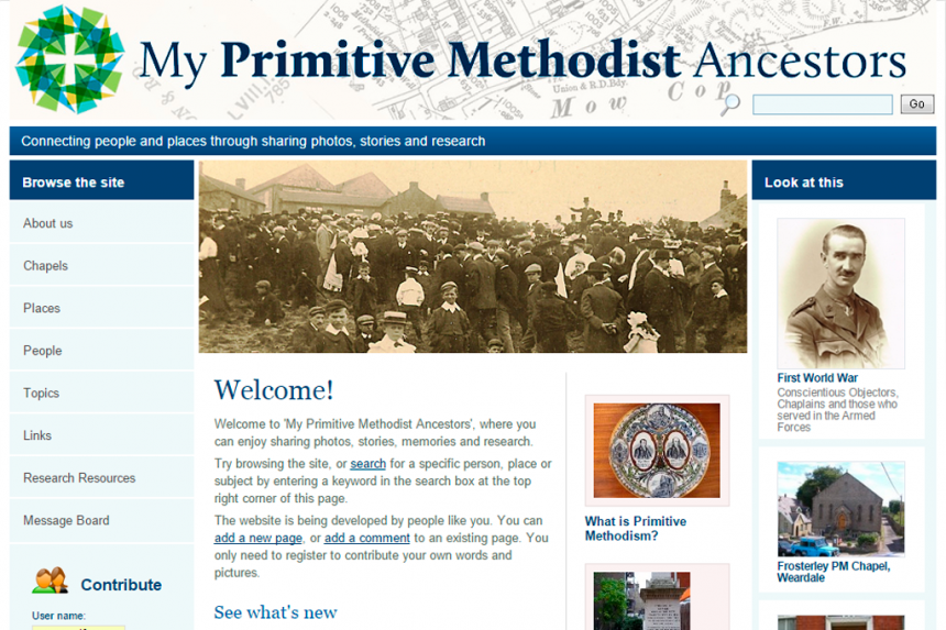 Screenshot for My Primitive Methodist Ancestors home page