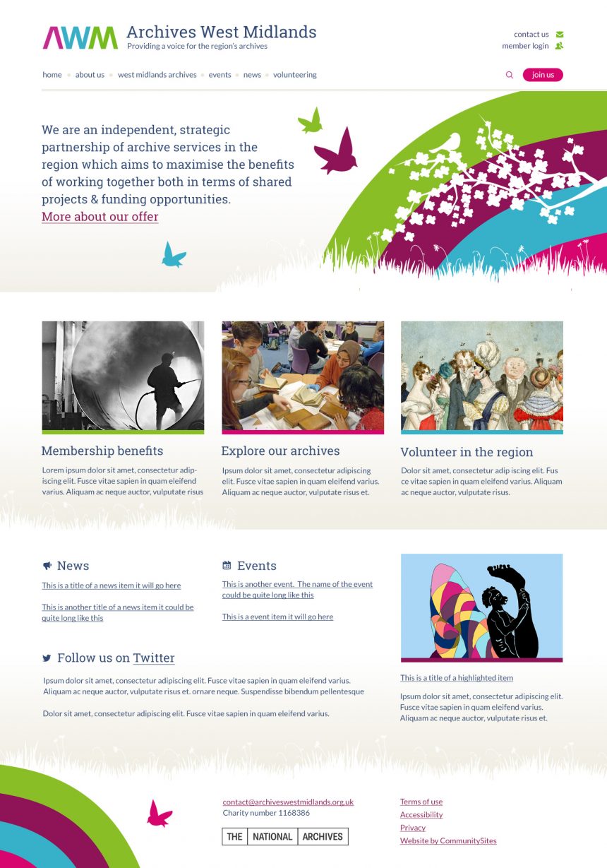 Screenshot of Archives West Midlands home page