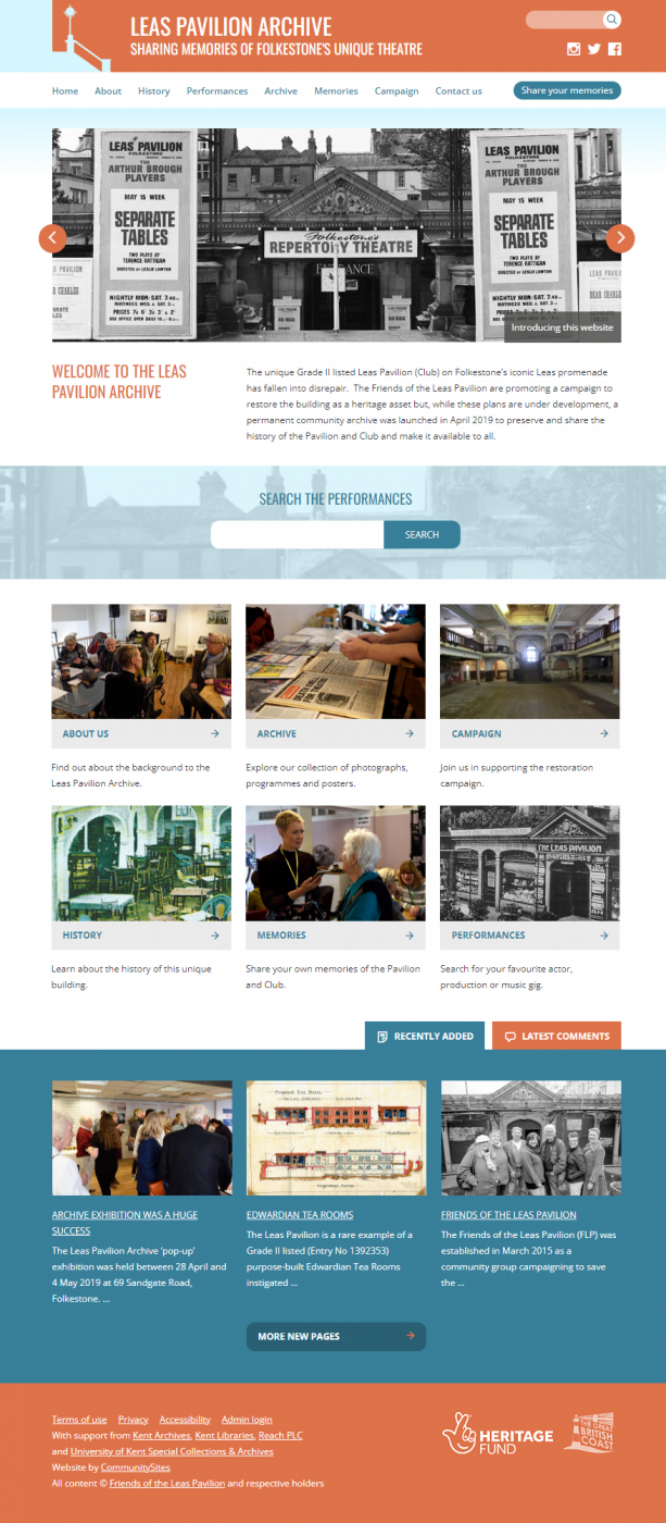 Screenshot of Leas Pavilion Archive home page