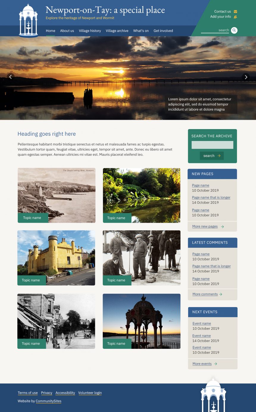 Homepage mockup for Newport on Tay: A Special Place