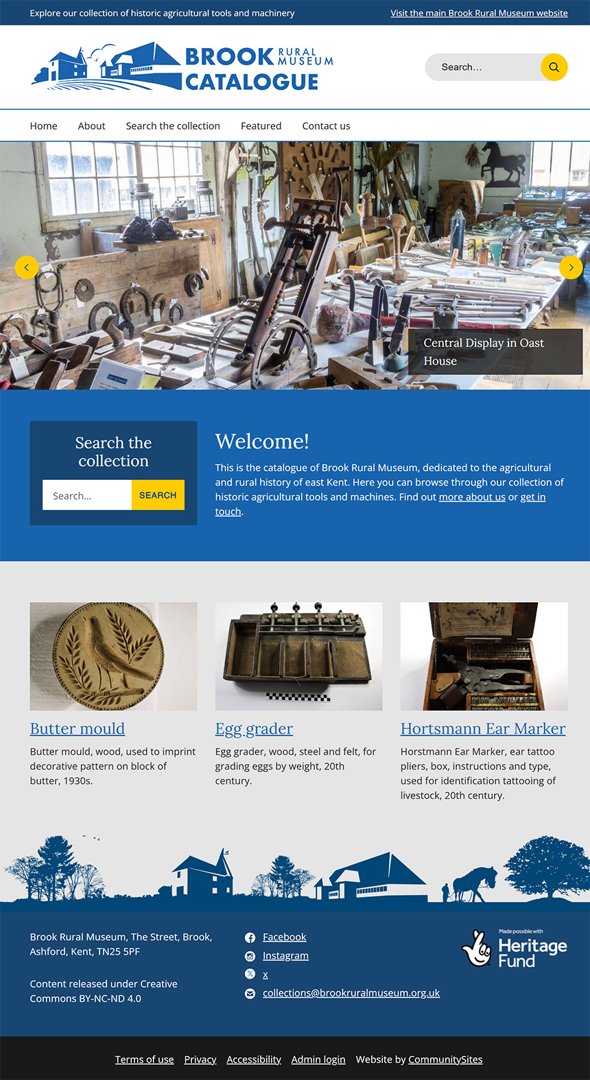 Home page of Brook Rural Museum Catalogue
